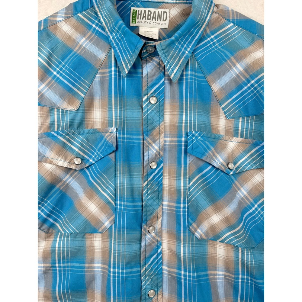 Haband Western Shirt Mens Medium Plaid Pearl Snap Cowboy